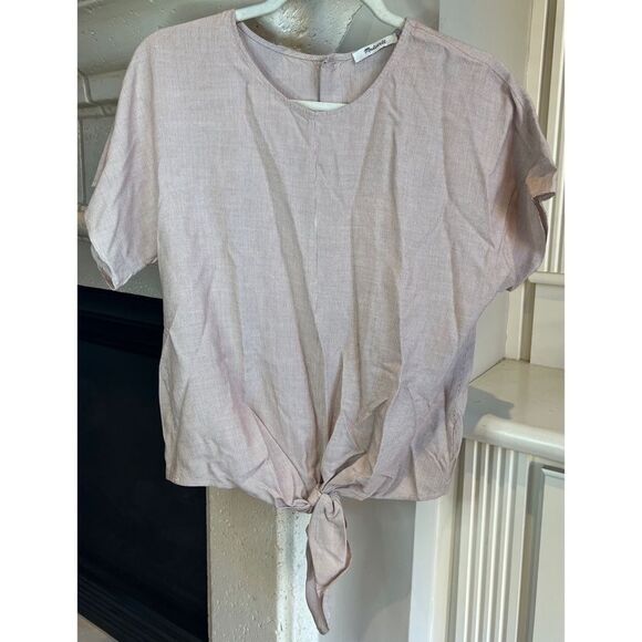 Madewell Women’s Red White Stripe Tie Front Button Back Short Sleeve Shirt Sz S - Picture 4 of 13